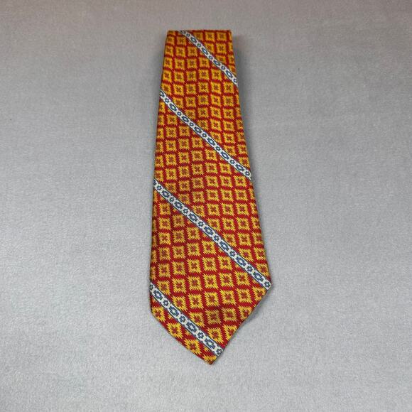 Vintage Cricket Mens Tie Yellow Red Bold Geometric Pattern Rare Asymmetrical Tip - Picture 7 of 7